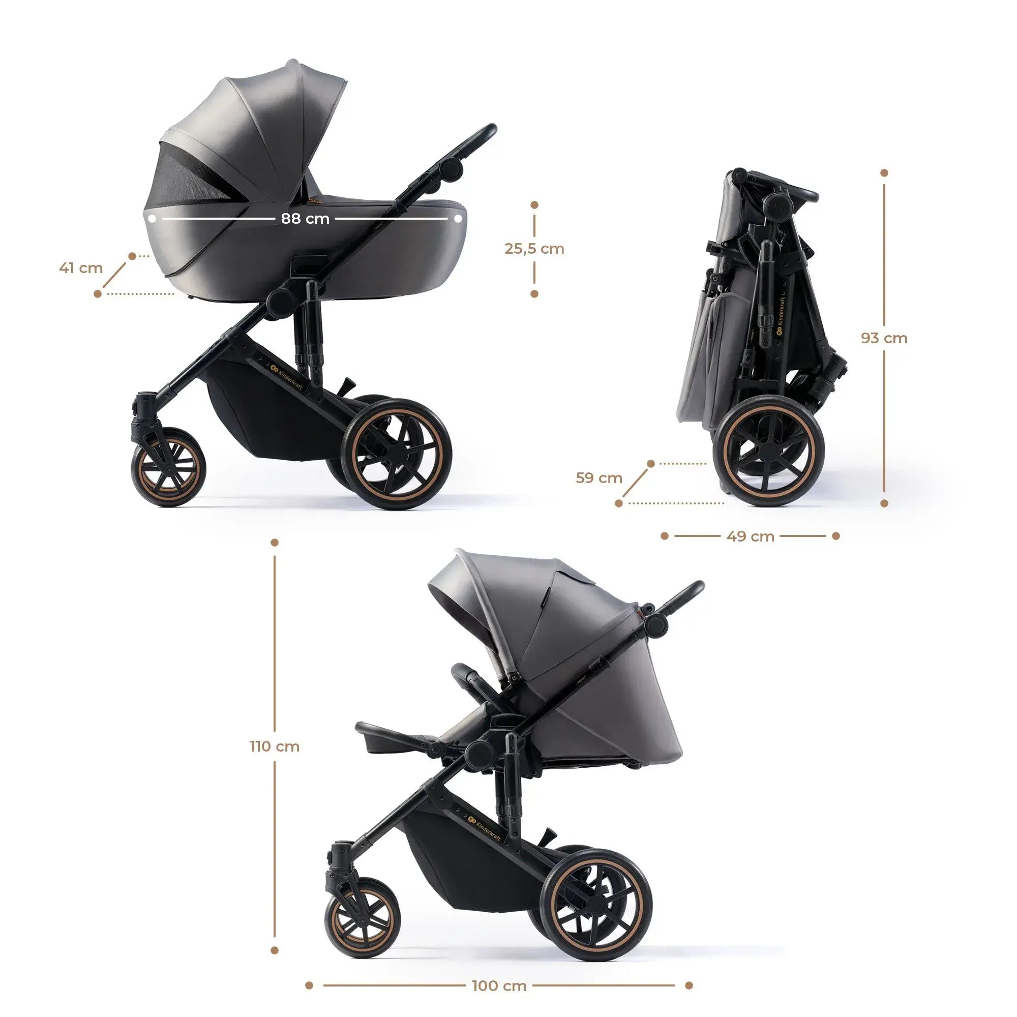 עגלת תינוק Kinderkraft Prime 2in1 - בולמי זעזועים משופרים