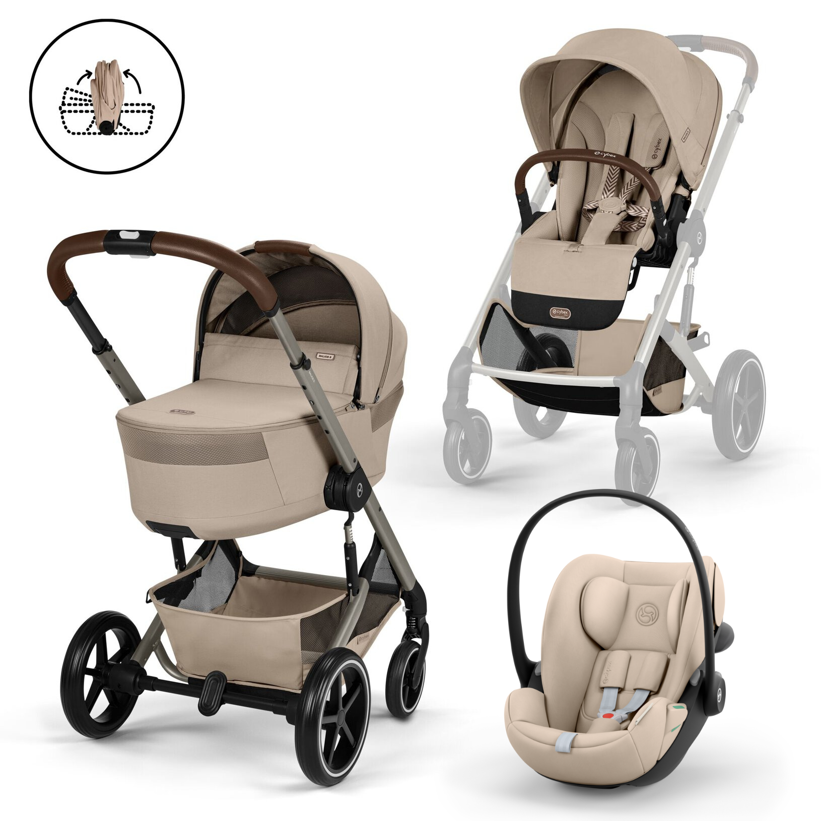 עגלה משולבת- בז' כולל עריסה Balios 6 S TPE+Fold CC B Almond Beige