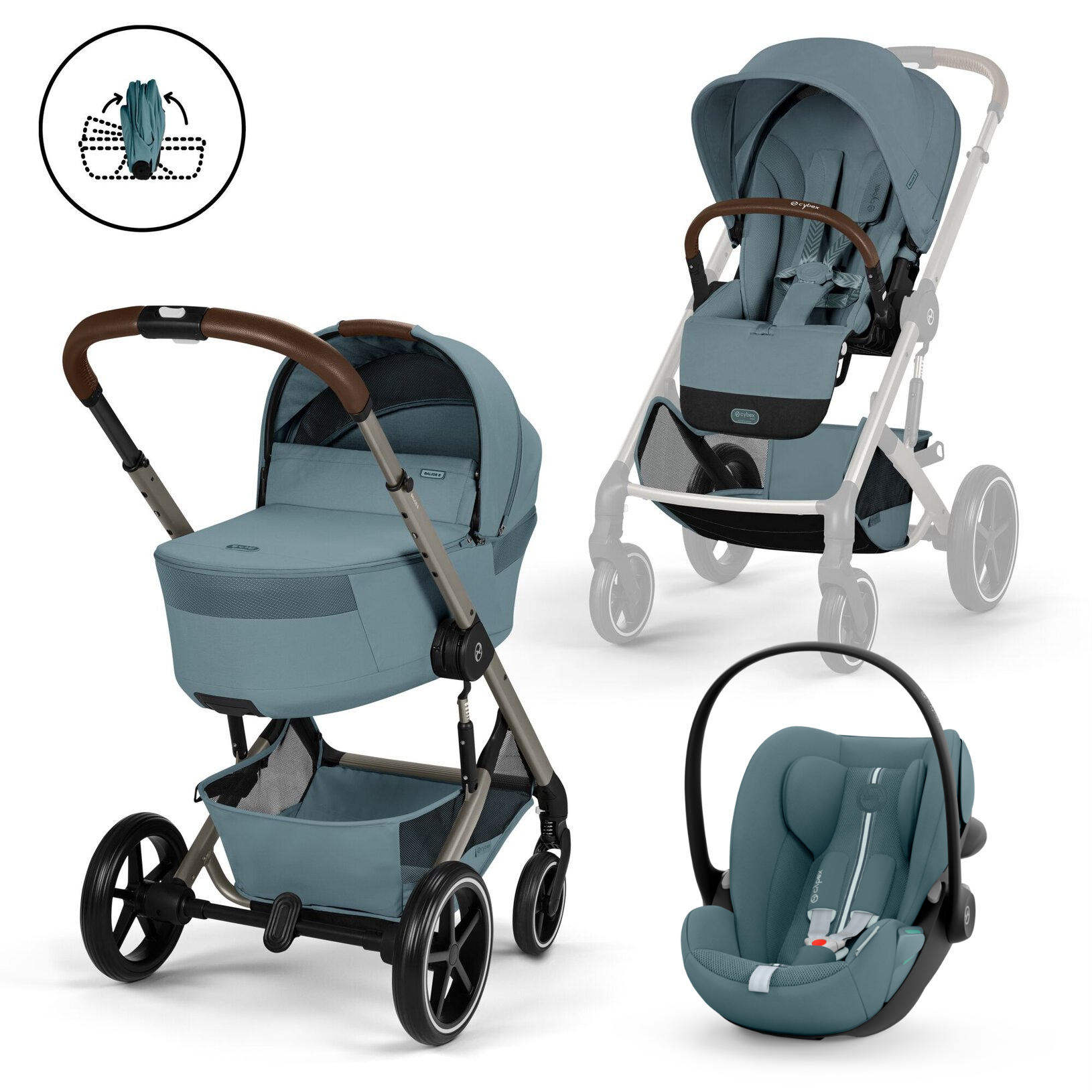 עגלה משולבת- תכלת כולל עריסה Balios 6 S TPE+Fold CC B Stormy Blue