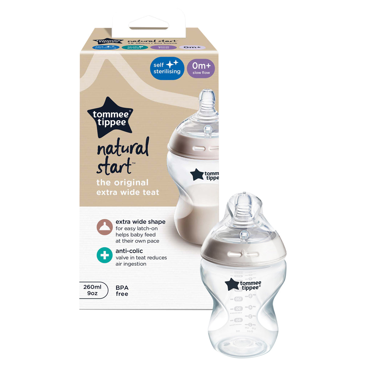 בקבוק האכלה 260 מ''ל Tommee Tippee Natural Start - זרימה איטית