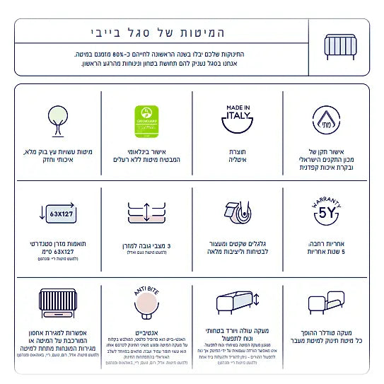 מיטת תינוק סגל דגם סתיו - עץ מלא