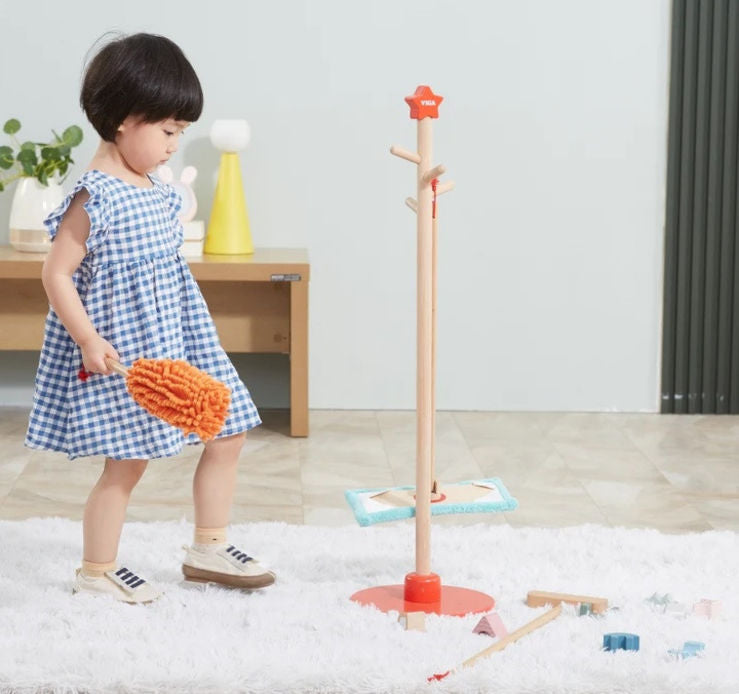 ערכת כלי ניקוי לבית מעץ 5 חלקים + מעמד ויגה
