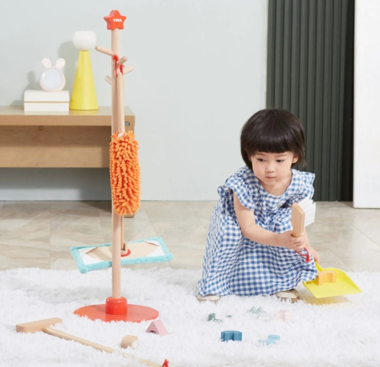 ערכת כלי ניקוי לבית מעץ 5 חלקים + מעמד ויגה