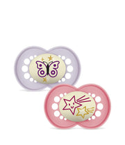 זוג מוצצי סיליקון זוהרים בחושך 6+ חודשים MAM Original - צבע ורוד/סגול