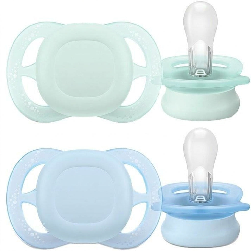 זוג מוצצי סיליקון 0-2 חודשים Avent Ultra Start - צבע פסטל ירוק ותכלת