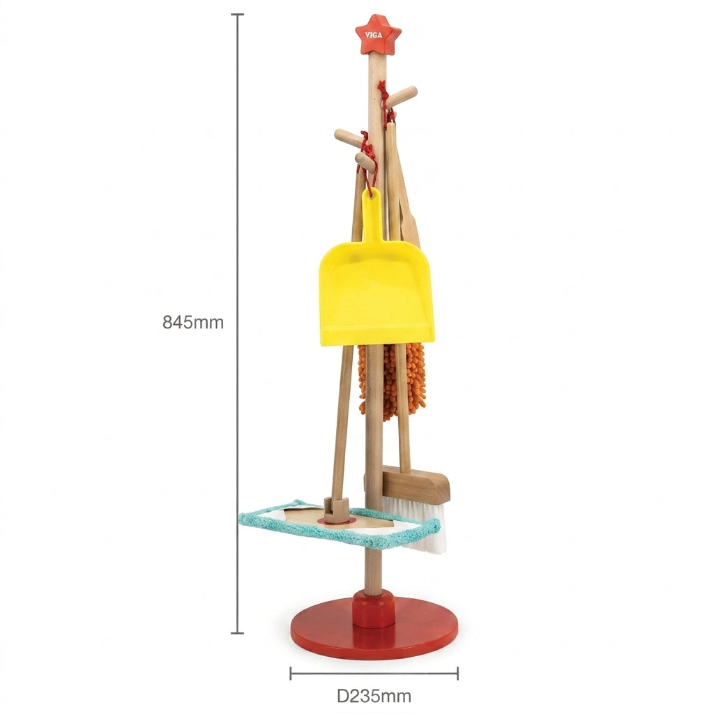 ערכת כלי ניקוי לבית מעץ 5 חלקים + מעמד ויגה