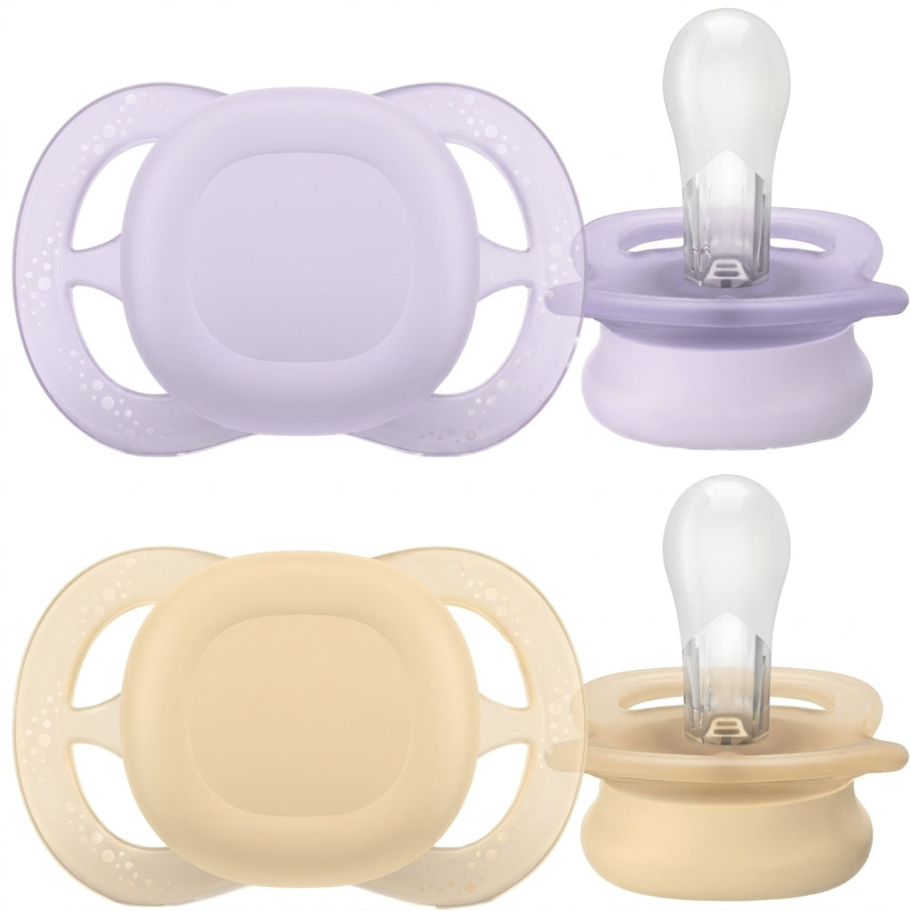זוג מוצצי סיליקון 0-2 חודשים Avent Ultra Start - צבע לילך וצהוב בהיר