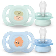 זוג מוצצי סיליקון 0-2 חודשים Avent Ultra Start - צבע פסטל ירוק ותכלת עם איורי חיוכים