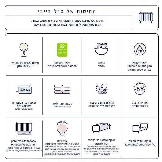 עץ מלא ועיצוב ייחודי SEGAL מיטת תינוק פירנצה