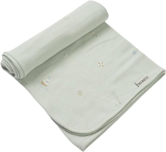 שמיכה גדולה מבד פיקה 100% כותנה 100x140 ס''מ מבית Lorens - צבע מנטה עם איורי סירות