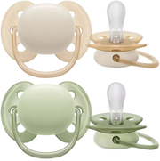 זוג מוצצי סיליקון 0-6 חודשים Avent Ultra Soft - צבע ירוק בהיר / אפרסק