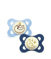 זוג מוצצי סיליקון זוהרים בחושך 0-6 חודשים MAM Original - צבע כחול/תכלת
