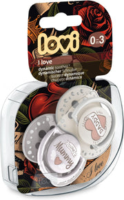 זוג מוצצי סיליקון מהדורת I Love מבית Lovi - צבע שמנת/אפור (גילים 0-3 חודשים)