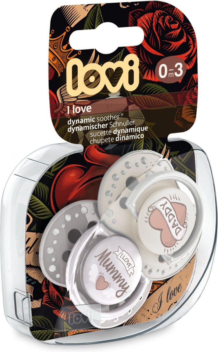 זוג מוצצי סיליקון מהדורת I Love מבית Lovi - צבע שמנת/אפור (גילים 0-3 חודשים)