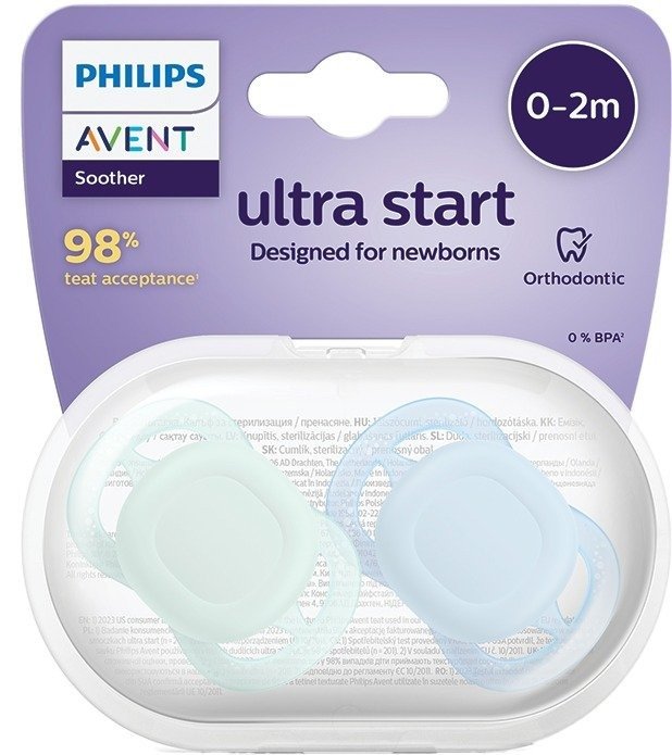 זוג מוצצי סיליקון 0-2 חודשים Avent Ultra Start - צבע פסטל ירוק ותכלת